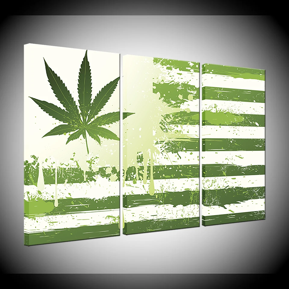 3 шт. модульный Холст Искусство HD Печать сорняков с американским флагом зеленая