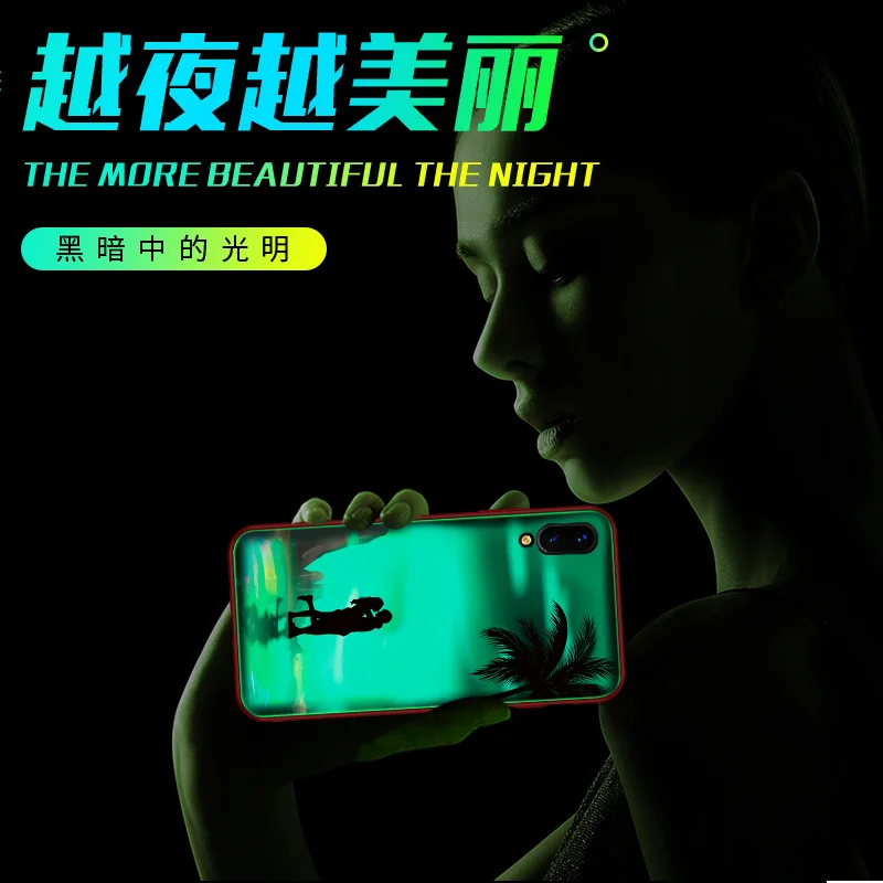 For Vivo Y97 Luxury Cartoon love Luminous Tempered Glass Case Phone Cover 6.3inch |