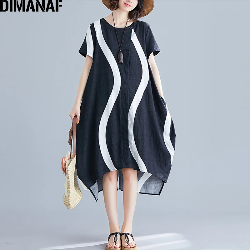 DIMANAF Plus Size Women Dress Big Size Vintage Vestidos Summer Sundress Lady Print Striped Female Loose Casual Dress Black 2019
DIMANAF Plus Size Women Dress Big Size Vintage Vestidos Summer Sundress Lady Print Striped Female Loose Casual Dress Black 2019