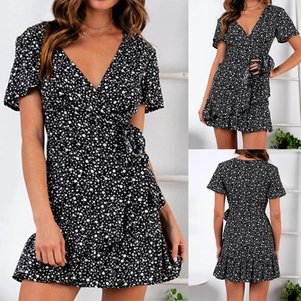 Vestidos 2019 Women's Dresses Summer Dress Fashion Women Sexy Casual Lace Up V-Neck Short Sleeve Ruffles Printed Mini Dress 
Vestidos 2019 Women's Dresses Summer Dress Fashion Women Sexy Casual Lace Up V-Neck Short Sleeve Ruffles Printed Mini Dress