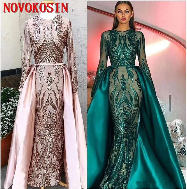 2019 Shiny Embroidered Sequins Mermaid Prom Dresses Elegant Long Sleeves Evening Gowns Party Dress With Satin Detachable Train
2019 Shiny Embroidered Sequins Mermaid Prom Dresses Elegant Long Sleeves Evening Gowns Party Dress With Satin Detachable Train