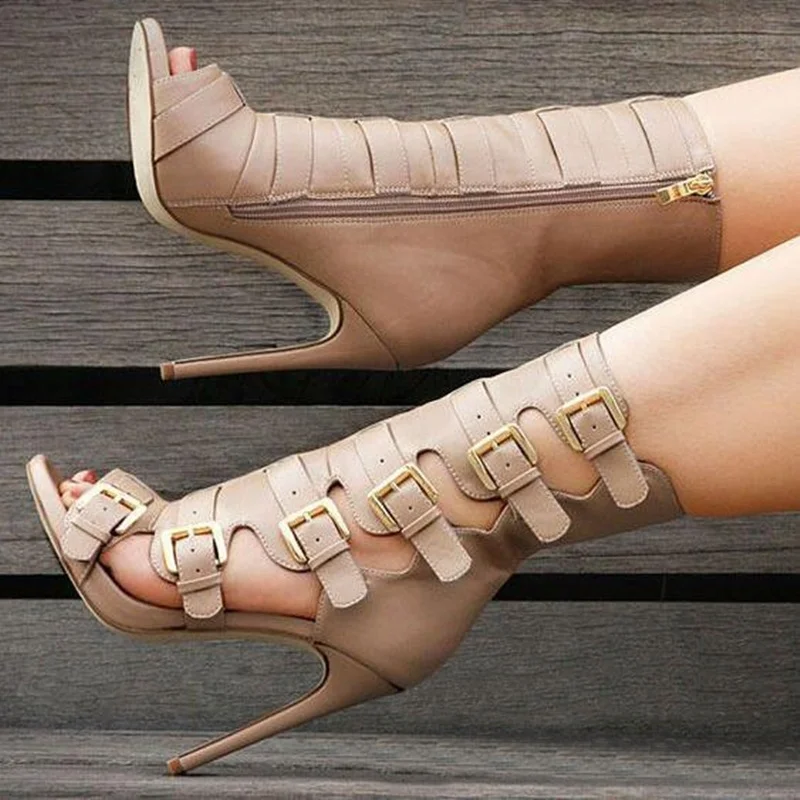 Fashion Solid Gold Buckle Summer Short Boots 12 CM Heels Gladiator Platform Hollow Out Ankle Boots Concise Woman Stage Shoes
Fashion Solid Gold Buckle Summer Short Boots 12 CM Heels Gladiator Platform Hollow Out Ankle Boots Concise Woman Stage Shoes