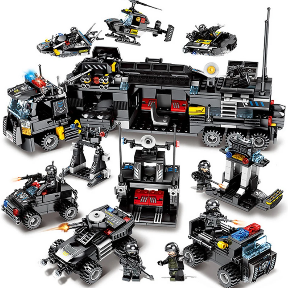 695Pcs City SWAT Police Truck 8 in 1 Car Helicopter Ship Vehicles Building Blocks Set Compatible Legoingly Toys For Children
695Pcs City SWAT Police Truck 8 in 1 Car Helicopter Ship Vehicles Building Blocks Set Compatible Legoingly Toys For Children
