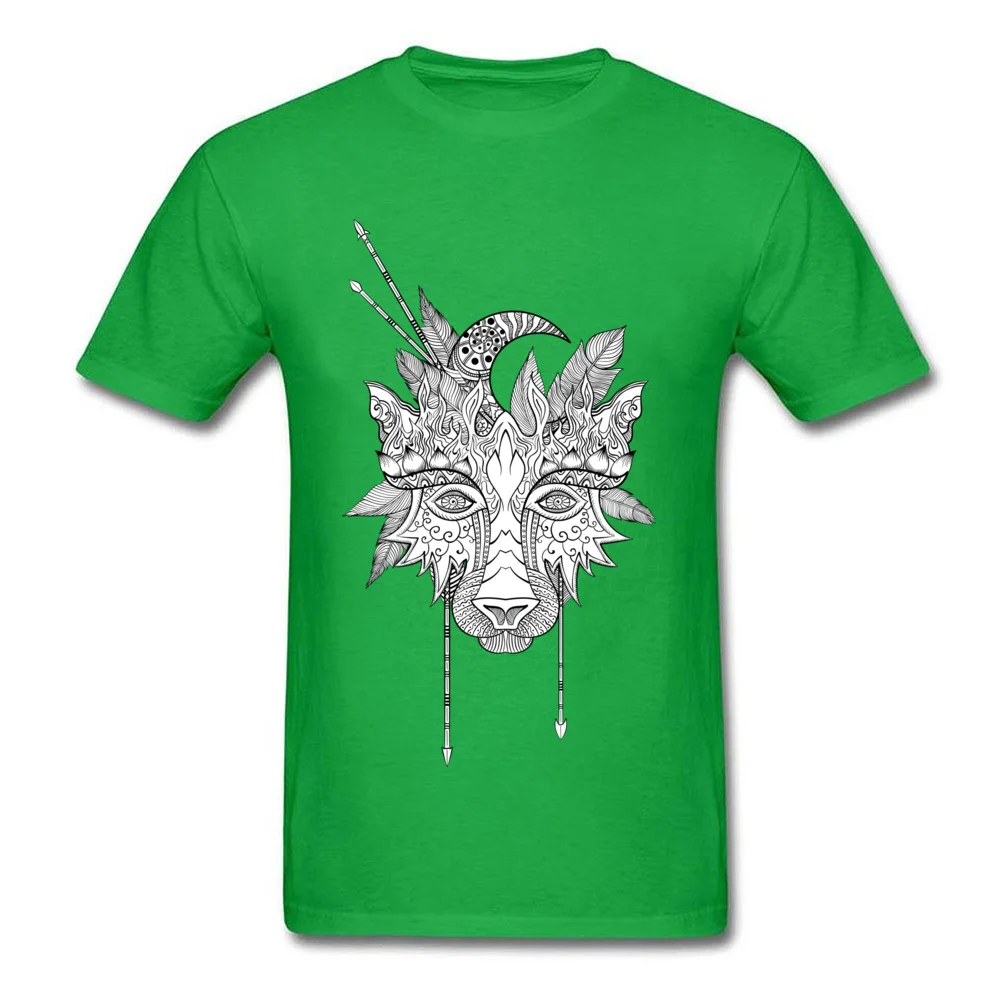 Normal Boho wolf indian totem head VALENTINE DAY Tops T Shirt 2018 Discount O-Neck All Cotton Tops Shirts Men Top T-shirts Boho wolf indian totem head green
