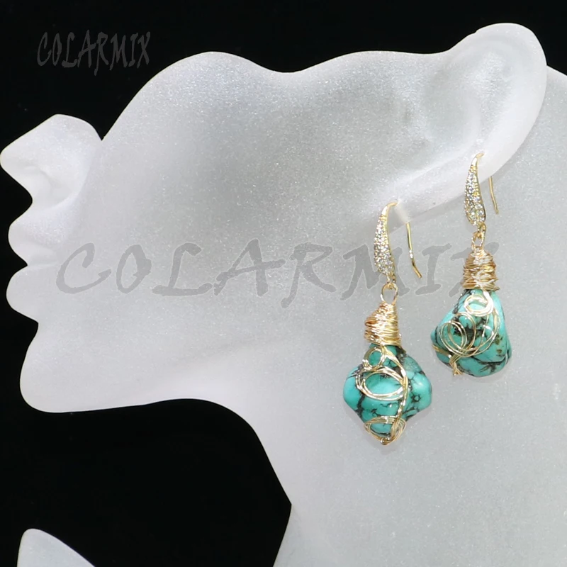 4 Pairs Wholesale Blue earrings Gold color Iron wire hook jewelry gift for lady fashion 9162 | Украшения и аксессуары