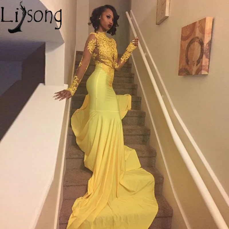 Sexy African Yellow Mermaid Prom Dresses 2018 Long Sleeves Lace Appliques Prom Dress Long Evening Party Gowns Vestido De Festa
Sexy African Yellow Mermaid Prom Dresses 2018 Long Sleeves Lace Appliques Prom Dress Long Evening Party Gowns Vestido De Festa