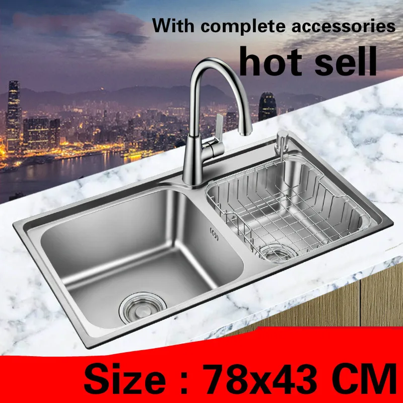 

Free shipping Hot sell standard fashion kitchen double groove sink 304 food grade stainless steel 780x430 MM