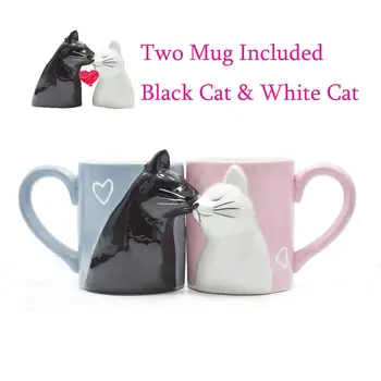 

2pcs Hot Sale Kiss Cat Cups mugs Couple Animal Ceramics Mugs For Children Girlfriend Wife Valentines Day Couple Drinkware Coffee