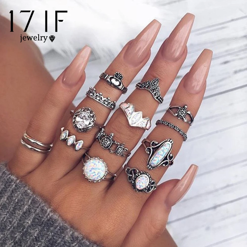 17IF Hot 12 PCS/Set Vintage Natural Opal Stone Midi Ring Set For Women Fashion Anillos Heart Crown Knuckle Rings Boho Jewelry
17IF Hot 12 PCS/Set Vintage Natural Opal Stone Midi Ring Set For Women Fashion Anillos Heart Crown Knuckle Rings Boho Jewelry