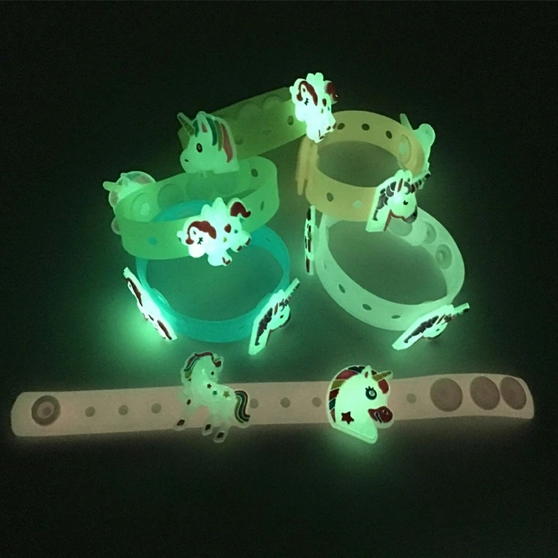 Kids Luminous Silicone Bracelet DIY Unicorn Ornaments Holes Elastic Glow in Dark Wristband Gift PVC Bangle Jewelry Decorations
Kids Luminous Silicone Bracelet DIY Unicorn Ornaments Holes Elastic Glow in Dark Wristband Gift PVC Bangle Jewelry Decorations