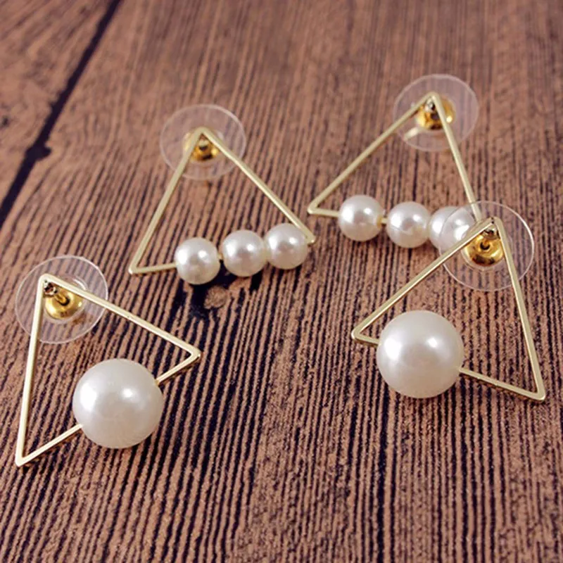 New Fashion Imitation Pearl Jewelry Simple Copper Triangle Stud Earring Gift For Women Girl | Украшения и аксессуары