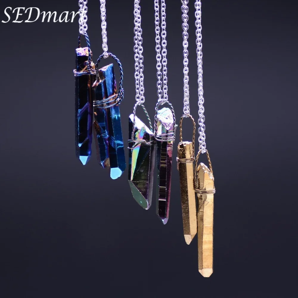SEDmart Silver Color Handmade Multicolor Wire Wrapped Aura Quartz Pendant Necklace Irregular Natural Stone Necklaces For Women
SEDmart Silver Color Handmade Multicolor Wire Wrapped Aura Quartz Pendant Necklace Irregular Natural Stone Necklaces For Women