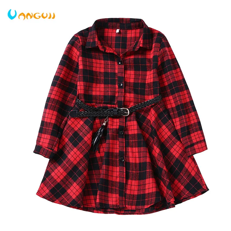 girls Dress Spring and Autumn Cotton dresses plaid fashion Full sleeve outwear A-line Belt shirt dress Red and black England
girls Dress Spring and Autumn Cotton dresses plaid fashion Full sleeve outwear A-line Belt shirt dress Red and black England