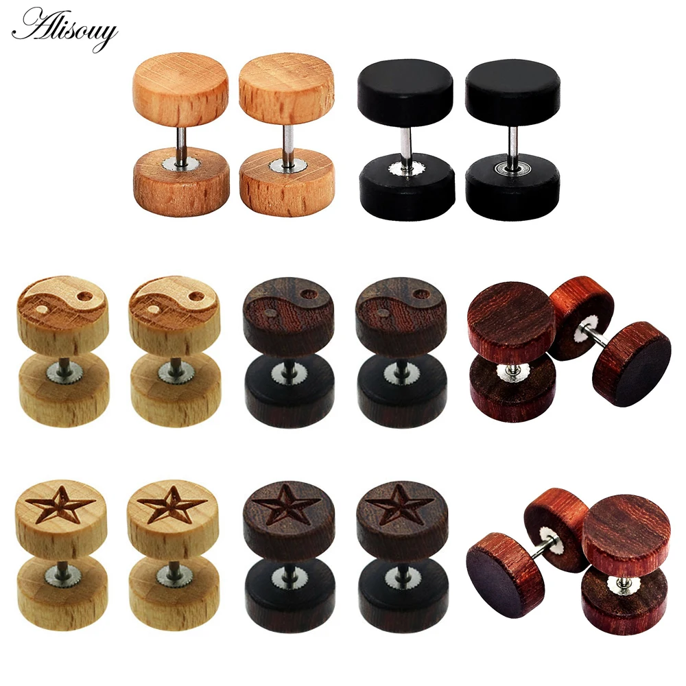 Alisouy 2PC Fashion Wooden Ear Studs Earrings Natural Brown Black 8 10 12mm Punk Barbell Fake Ear Plugs Brincos For Men Women
Alisouy 2PC Fashion Wooden Ear Studs Earrings Natural Brown Black 8 10 12mm Punk Barbell Fake Ear Plugs Brincos For Men Women