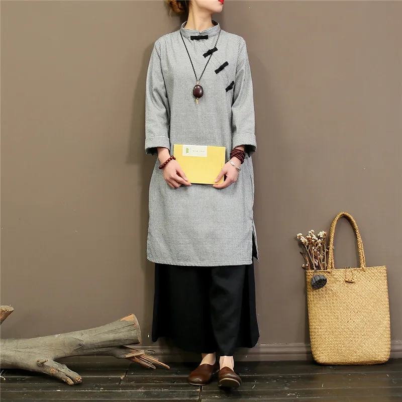 Chinese Style Women Dress Stand Long Sleeve Spring New Stand Plaid Loose Vintage Cotton Linen Women Cloths Dress
Chinese Style Women Dress Stand Long Sleeve Spring New Stand Plaid Loose Vintage Cotton Linen Women Cloths Dress