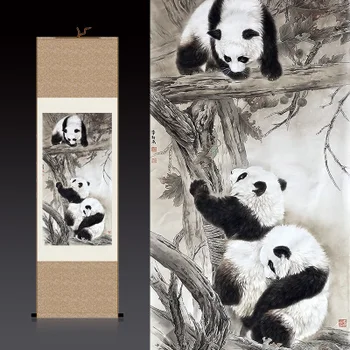 Chinese wind, three panda, black and white painting, silk painting scroll 08
Chinese wind, three panda, black and white painting, silk painting scroll 08