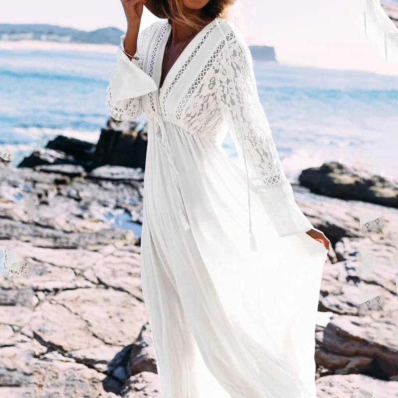 Boho Sundress Women Fashion Deep V-Neck Lace Beach Dress Hollow Out Vestidos Black/Blue/White One Size
Boho Sundress Women Fashion Deep V-Neck Lace Beach Dress Hollow Out Vestidos Black/Blue/White One Size