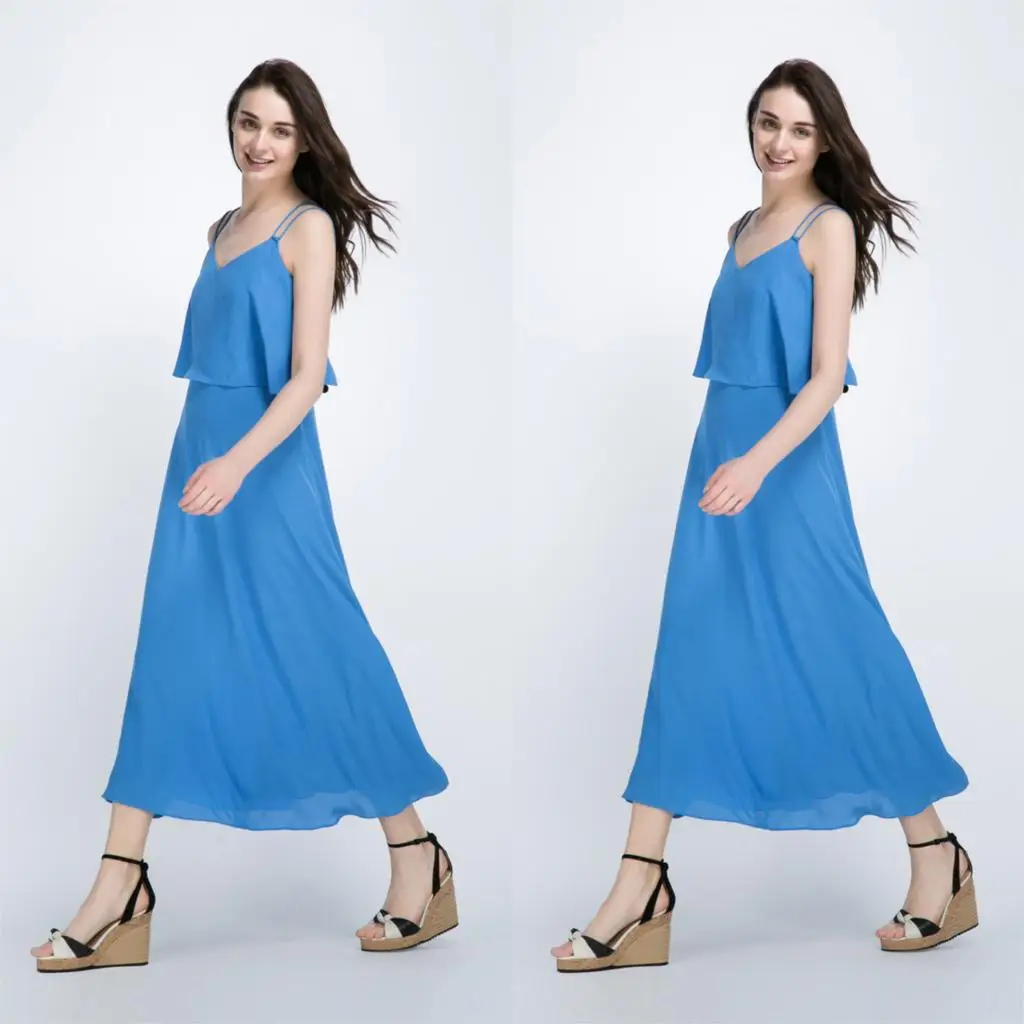 Hot 2015 New fashion summer style women maxi beach dress casual solid sleeveless sexy V-Neck loose chiffon long plus size | Женская