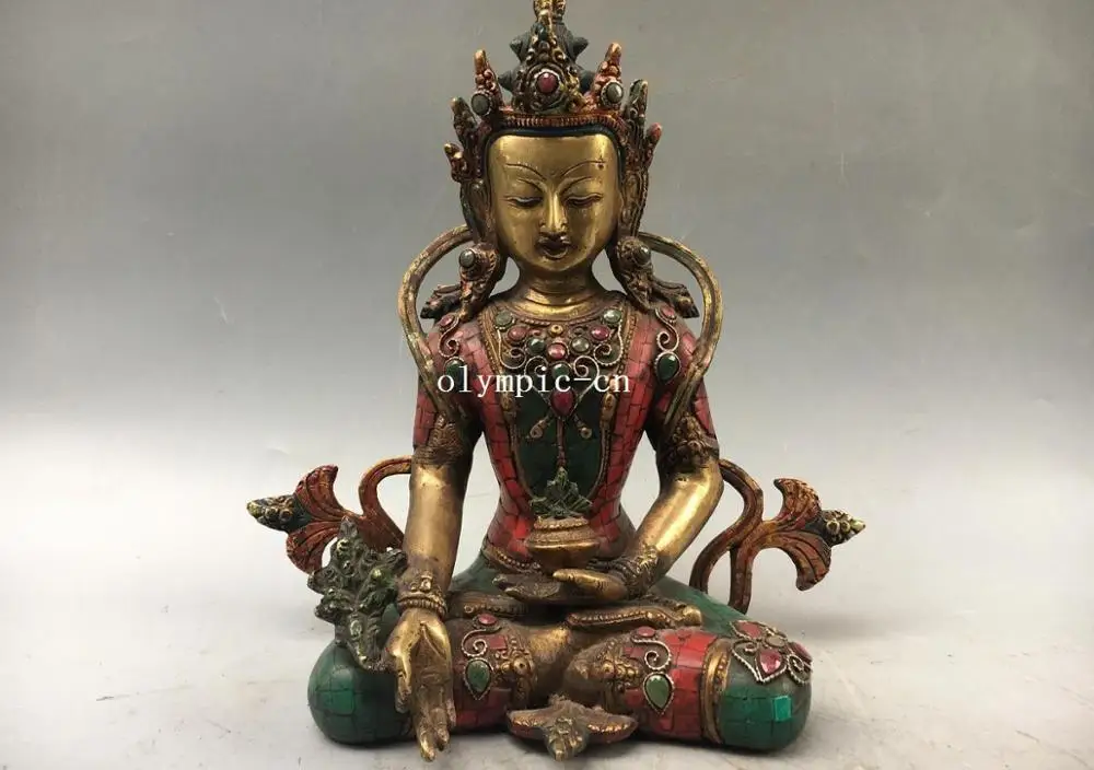 10'' bronze gold inlay turquoise coral buddhism Vairocana Avalokitesvara buddha
10'' bronze gold inlay turquoise coral buddhism Vairocana Avalokitesvara buddha