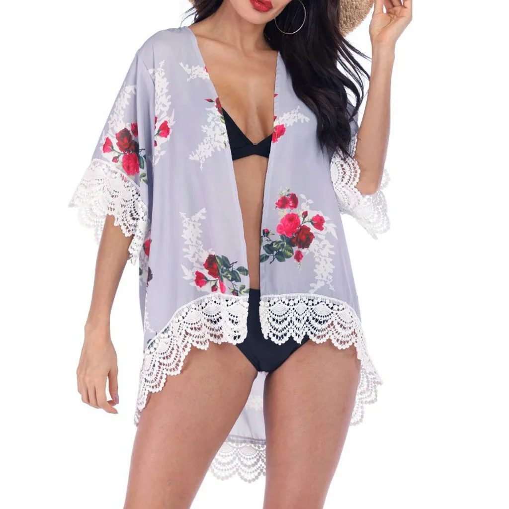 2019 Women Chiffon Floral Print Bikini Cover Up Cardigan Lace Patchwork Beach Tunics Kaftan Beach Dress Pareos De Playa Mujer
2019 Women Chiffon Floral Print Bikini Cover Up Cardigan Lace Patchwork Beach Tunics Kaftan Beach Dress Pareos De Playa Mujer