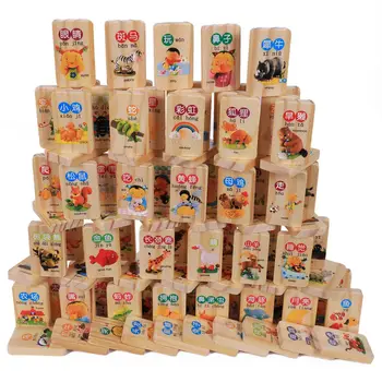 

AINY-MWZ 100pcs wooden blocks domino game Chinese Characters English Letter animal number cartoon pattern learning Cognitive T