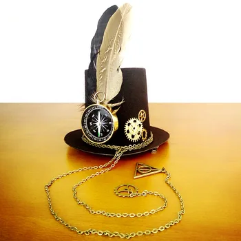 Retro Women Feather Hairclip Steampunk Mini Top Hat Lolita Cosplay Fedoras Hat Gothic Geer Compass Chain Head Wear Halloween Use
Retro Women Feather Hairclip Steampunk Mini Top Hat Lolita Cosplay Fedoras Hat Gothic Geer Compass Chain Head Wear Halloween Use