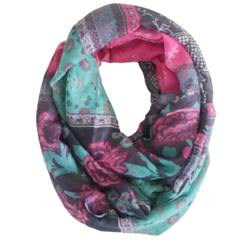 

2019 Fashion Women'S Voile Infinity Scarves Lightweight Elegant Various Floral Print Polyester Ring Thin Sheer Loop Small Scarf