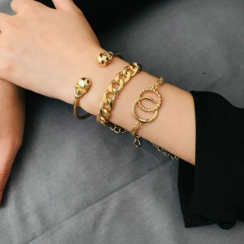 3PCS Vintage Metal Skull Bracelets & Bangles Gold Color Geometric Pendant Jewelry Couple Bracelet Rhinestone Bracelets For Women
3PCS Vintage Metal Skull Bracelets & Bangles Gold Color Geometric Pendant Jewelry Couple Bracelet Rhinestone Bracelets For Women