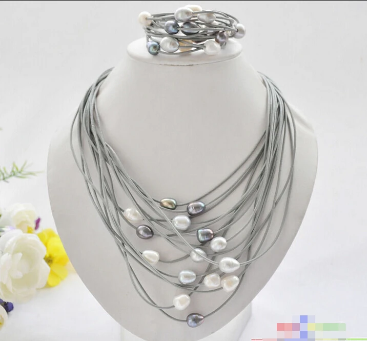 P5225 15row 13mm black white gray rice pearl gray leather necklace & bracelet ^^^@^Noble style Natural Fine jewe SHIPPING new
P5225 15row 13mm black white gray rice pearl gray leather necklace & bracelet ^^^@^Noble style Natural Fine jewe SHIPPING new