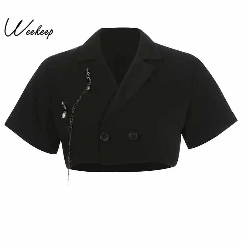 Weekeep Women Cropped V-neck Jacket Summer Short Sleeve Loose Black Streetwear Jackets Women 2019 Crop Top
Weekeep Women Cropped V-neck Jacket Summer Short Sleeve Loose Black Streetwear Jackets Women 2019 Crop Top