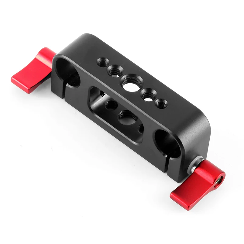 Description Picture 5 of item15mm Rod Rig Clamp Double Holes 1/4 3/8 Thread Telephoto Lens Holder Support Rail Photography System DSLR Camera Cage Kit