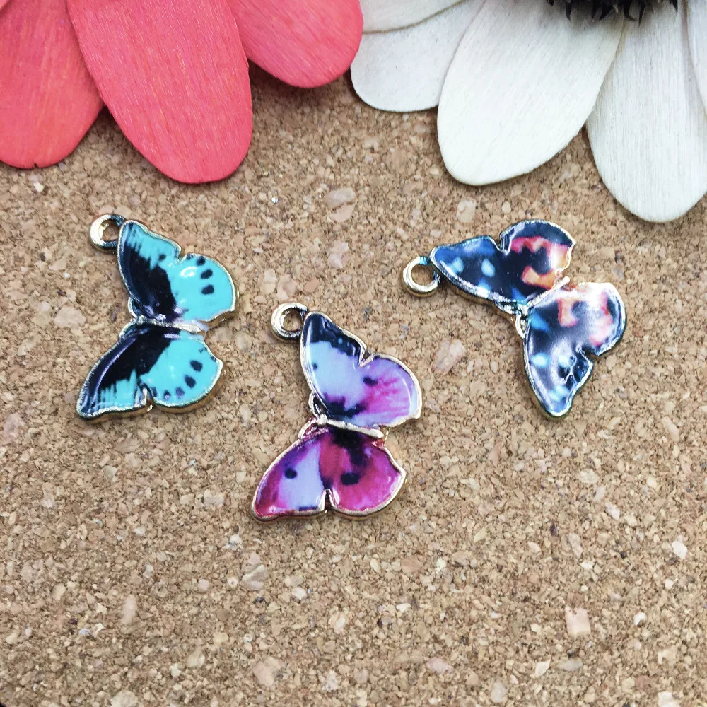 12 25x35mm Rainbow Colorful Turquoise Butterfly Beads
