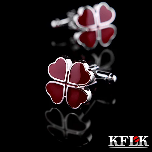 

KFLK Luxury 2018 HOT shirt cufflinks for men's gifts Brand cuff buttons Red Clover cuff links High Quality abotoaduras Jewelry