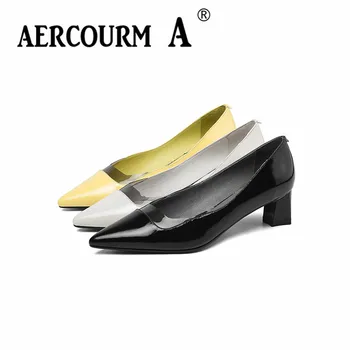 Aercourm A 2019 Women Mixed Color Pumps Lady Cow Patent Leather Shoes Square Middle Heel Pumps Yellow Beige Black Spring Shoes
Aercourm A 2019 Women Mixed Color Pumps Lady Cow Patent Leather Shoes Square Middle Heel Pumps Yellow Beige Black Spring Shoes