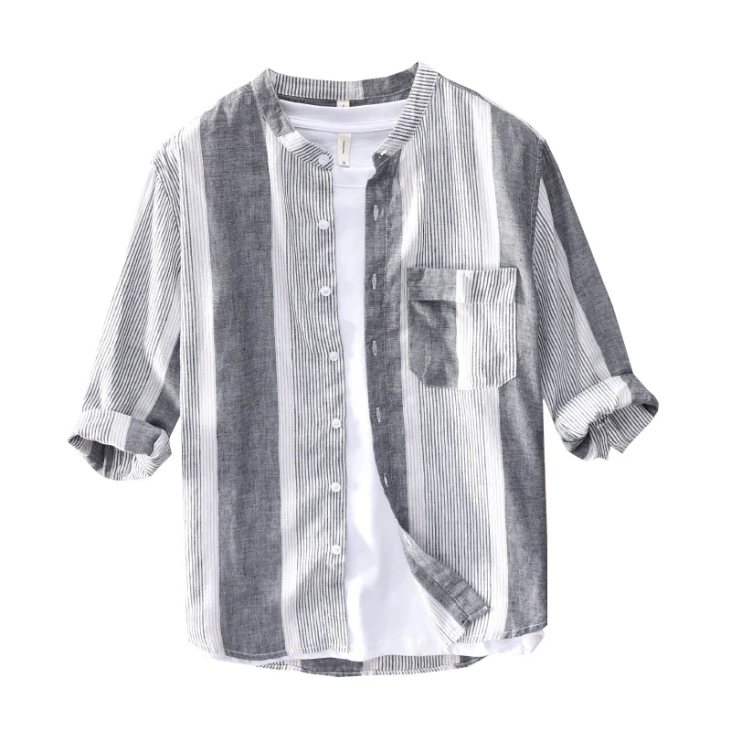 Summer Fashion Men Shirts Japanese Style Vintage Casual Stripe Shirts Men Three Quarter Sleeve Stand Collar Linen Shirt Hombre
Summer Fashion Men Shirts Japanese Style Vintage Casual Stripe Shirts Men Three Quarter Sleeve Stand Collar Linen Shirt Hombre