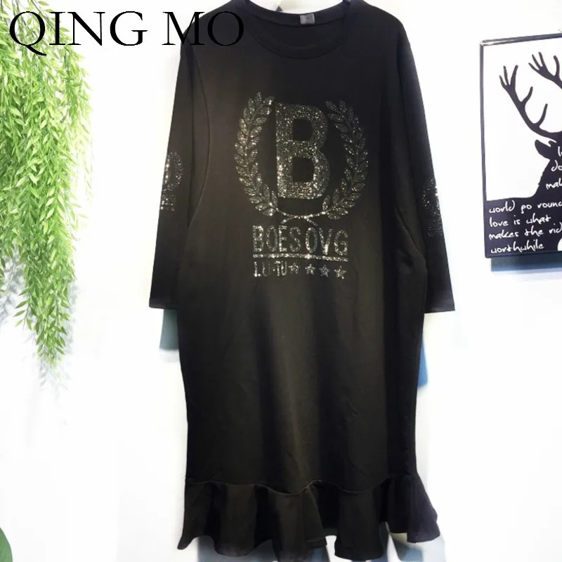 QING MO Women Letter Rhinestone Sweatshirt Dress 2019 Spring Women Sleeve Round O Neck Dress Women Casual Loose Dress ZQY728 
QING MO Women Letter Rhinestone Sweatshirt Dress 2019 Spring Women Sleeve Round O Neck Dress Women Casual Loose Dress ZQY728