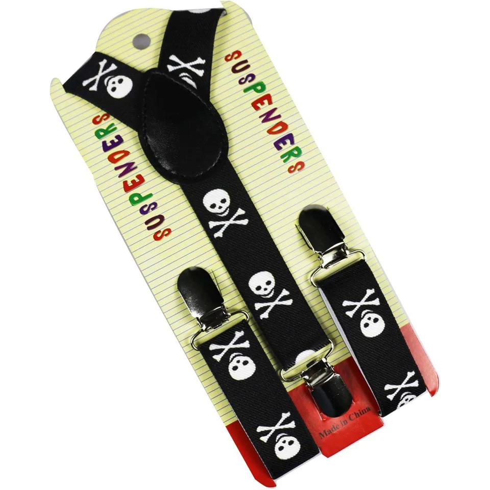 

Winfox Black White Kids Boys Girls Children Suspenders Skull Print Y-Back Clip-on Adjustable Elastic Braces Suspenders