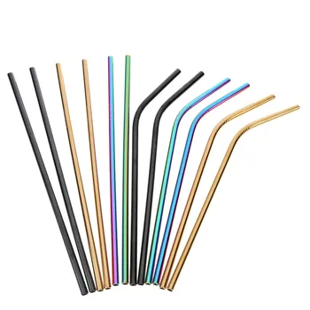 

Reusable Drinking Straws Bent or Straight Style Stainless Steel Straw with Cleaner Brush Set Metal Straw Barware Accessories