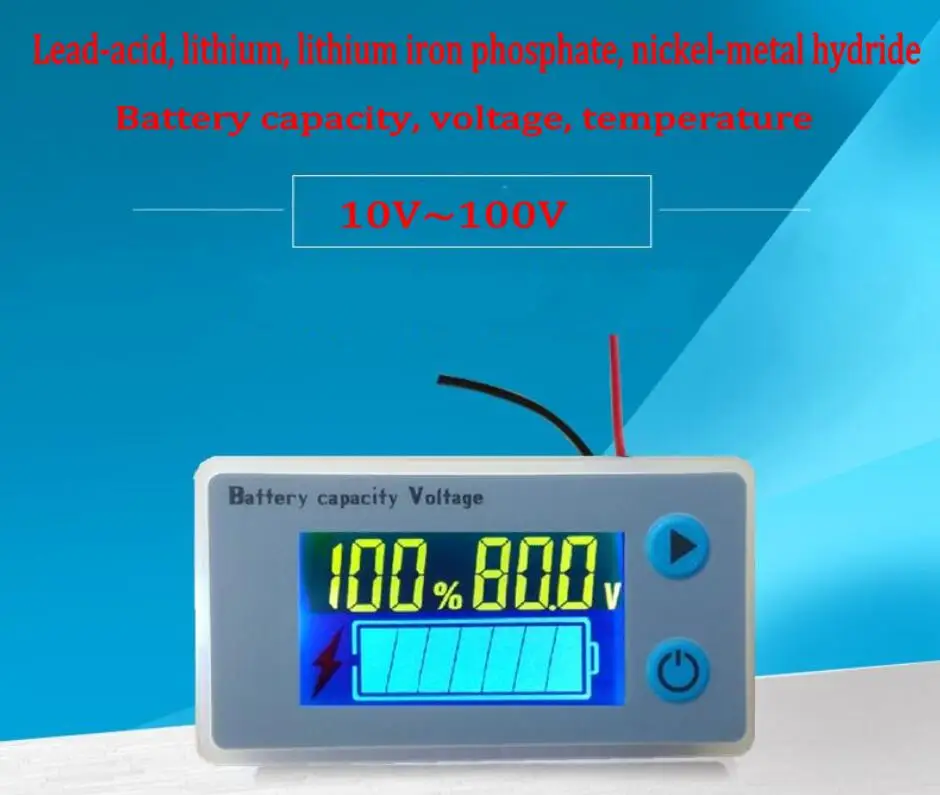 DC 10V~100V Universal Acid Lead Lithium Battery Capacity Indicator Digital Voltmeter Voltage meter Tester Monitor thermometer
DC 10V~100V Universal Acid Lead Lithium Battery Capacity Indicator Digital Voltmeter Voltage meter Tester Monitor thermometer