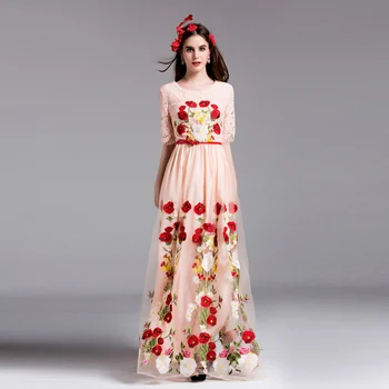 High Quality New Fashion 2016 Designer Runway Maxi Dress Women's Half Sleeve Cute Floral Embroidered Party Gown Long Dress
High Quality New Fashion 2016 Designer Runway Maxi Dress Women's Half Sleeve Cute Floral Embroidered Party Gown Long Dress