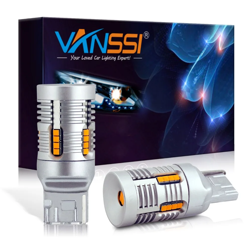 

VANSSI 7440 LED T20 WY21W 7440NA LED 24-SMD No Hyper Flash Built-in Load Resistor 2000LM Amber LED Bulb for Turn Signal Lights