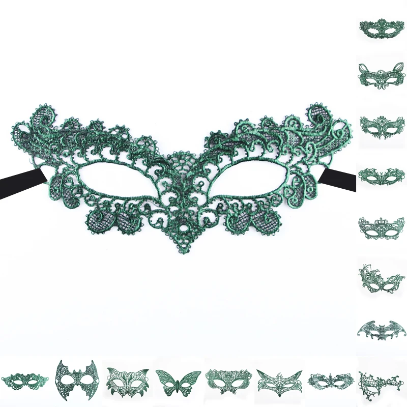 Un shape d Green Color Shape Ladies Sexy Маскарадная маска из кружева для Carnival на пол-лица