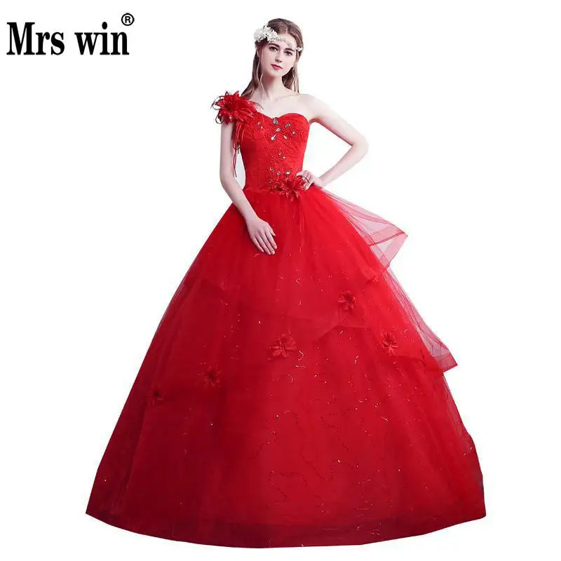 New White And Red Wedding Dress Big Size Luxury Custom Made One Shoulder Cheap Vestidos De Noiva | Свадьбы и торжества