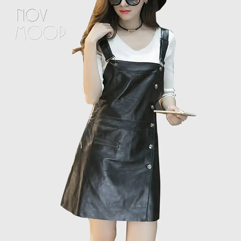 black leather pinafore dress