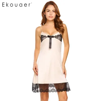 Ekouaer Elegant Spaghetti Strap Nightgown O-Neck Contrast Color Lace Patchwork Chemise Sleepwear Women Bow Tie Nightdress
Ekouaer Elegant Spaghetti Strap Nightgown O-Neck Contrast Color Lace Patchwork Chemise Sleepwear Women Bow Tie Nightdress