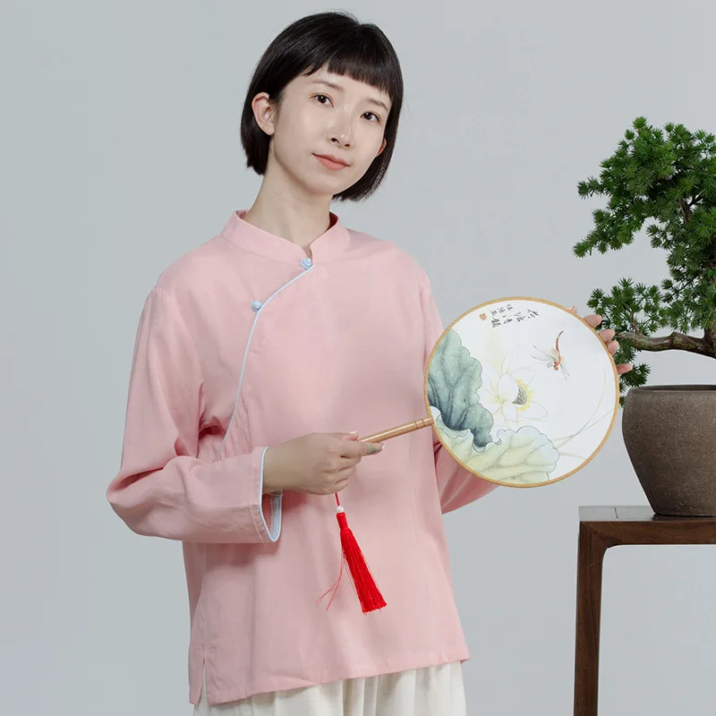 Female Stand Collar Plate Button Cotton Long-sleeve Shirt Loose Zen Literary Tea Service
Female Stand Collar Plate Button Cotton Long-sleeve Shirt Loose Zen Literary Tea Service