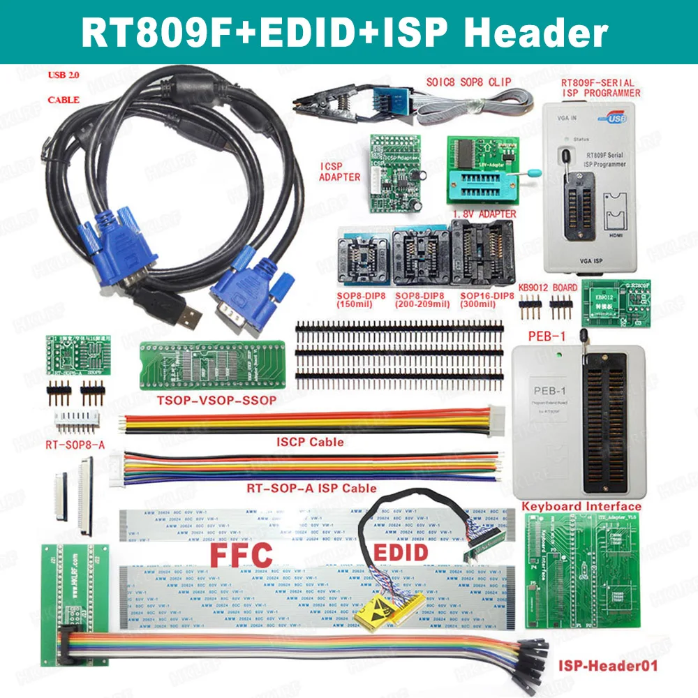 Hot sale RT809F LCD Display ISP Programmer With SOP8 Peb extension board EDID cable 1.8V adapter and All adapters Free shipping
Hot sale RT809F LCD Display ISP Programmer With SOP8 Peb extension board EDID cable 1.8V adapter and All adapters Free shipping