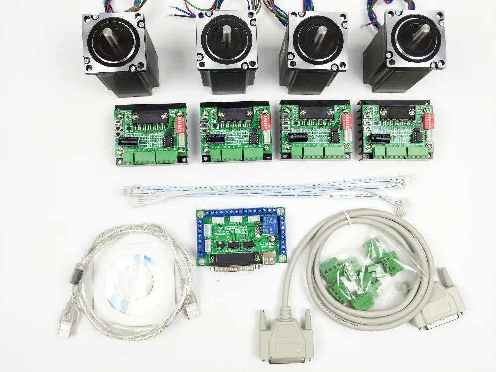 CNC Router Kit 4 Axis, 4pcs 1 axis TB6560 driver +one interface board + 4pcs Nema23 270 Oz-in stepper motor + one power supply
CNC Router Kit 4 Axis, 4pcs 1 axis TB6560 driver +one interface board + 4pcs Nema23 270 Oz-in stepper motor + one power supply