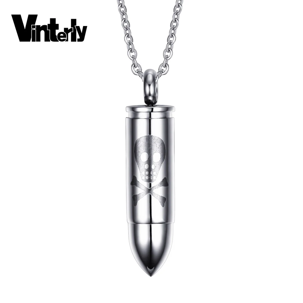 Vinterly Skull Cool Bullet Shape Stainless Steel Cremation Pendant Necklace for Men Pets Keepsake Urns for Ashes Jewelry
Vinterly Skull Cool Bullet Shape Stainless Steel Cremation Pendant Necklace for Men Pets Keepsake Urns for Ashes Jewelry