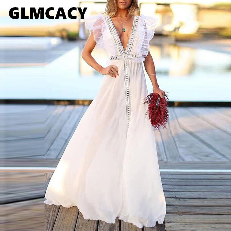 Women Lace Elegant V Neck Long Dresses Ruffles High Waist Dresses Evening Party Female Sexy Maxi Dress Vestidos Festa
Women Lace Elegant V Neck Long Dresses Ruffles High Waist Dresses Evening Party Female Sexy Maxi Dress Vestidos Festa